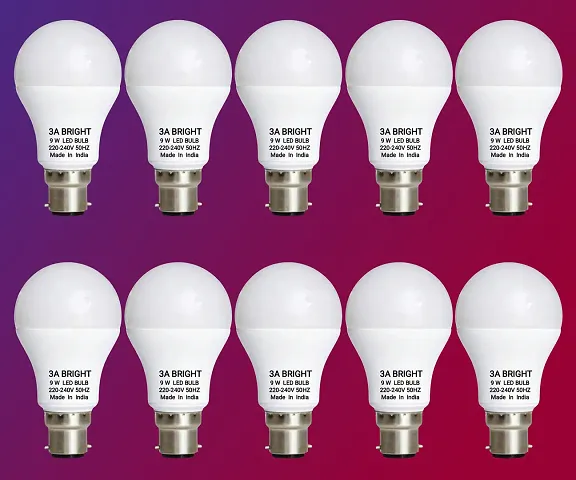 3A BRIGHT 9-Watt B22 Combo Pack of 10 Pcs. Light Weight Silver White Led Bulb