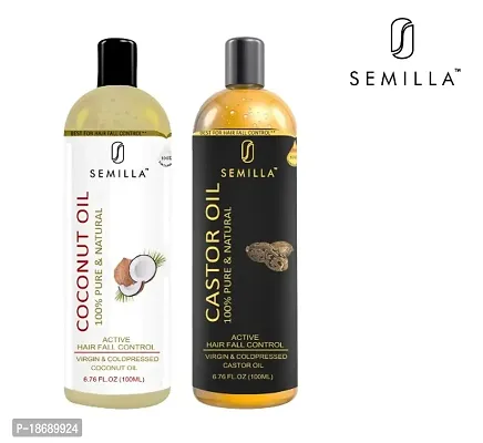 SEMILLA Rey Naturals Cold-Pressed 100 %Pure Castor Oil and Coconut Oil Combo 100ml+100ml Hair Oil  (2pcs)