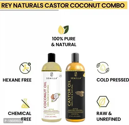 SEMILLA Rey Naturals Cold-Pressed 100 %Pure Castor Oil and Coconut Oil Combo 100ml+100ml Hair Oil  (2pcs)-thumb3