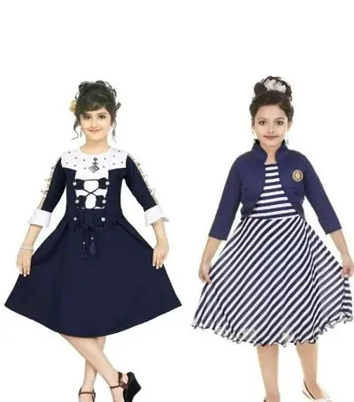 Stylish Blend Self Design Frocks For Girls Pack Of 2