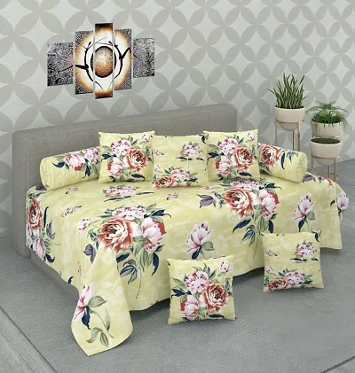 8 Pieces Diwan Set (1 Single Bedsheet,5 Cushion Covers,2 Bolster Covers)