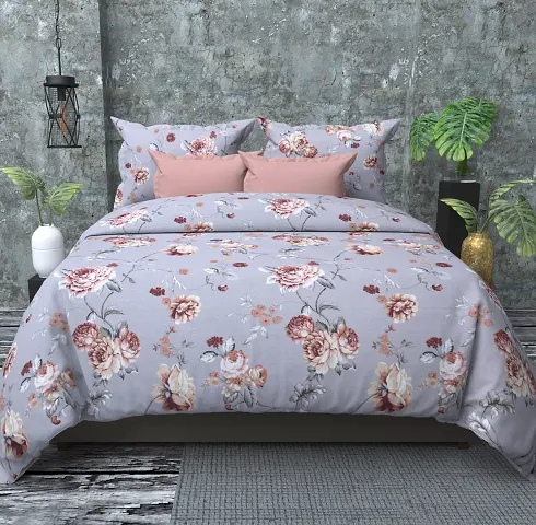FasHome Microfiber Floral Printed Queen Size Bedsheets