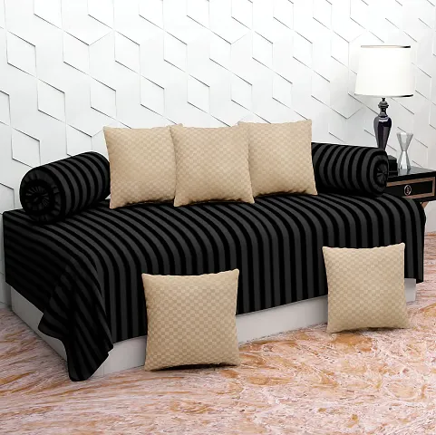 Black Stripped Bedsheet and Bolsters with Colorful Cushion Covers