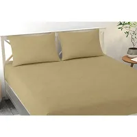 Beige Cotton Blend Checked Bedsheet with 2 Pillow Covers-thumb1