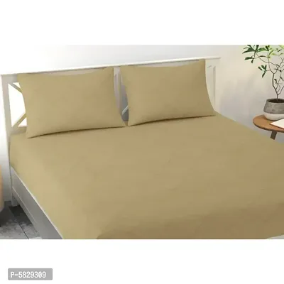 Beige Cotton Blend Checked Bedsheet with 2 Pillow Covers-thumb2