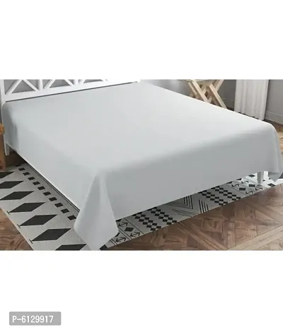 Comfortable Grey Cotton Blend Solid Double Bedsheet Only-thumb2