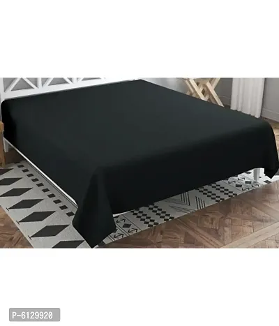 Comfortable Black Cotton Blend Solid Double Bedsheet Only-thumb2