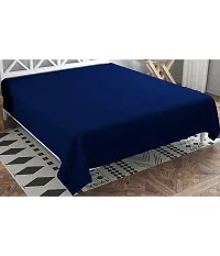 Comfortable Navy Blue Cotton Blend Solid Double Bedsheet Only-thumb1