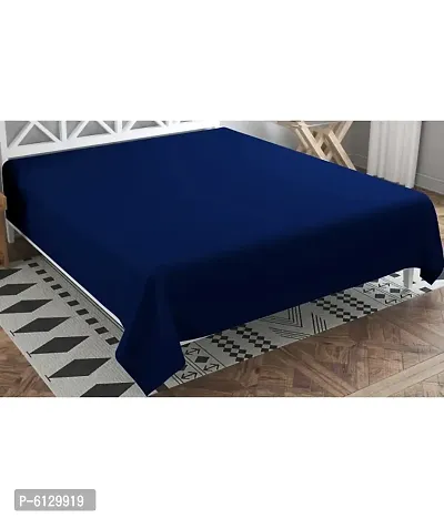 Comfortable Navy Blue Cotton Blend Solid Double Bedsheet Only-thumb2