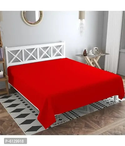 Comfortable Red Cotton Blend Solid Double Bedsheet Only