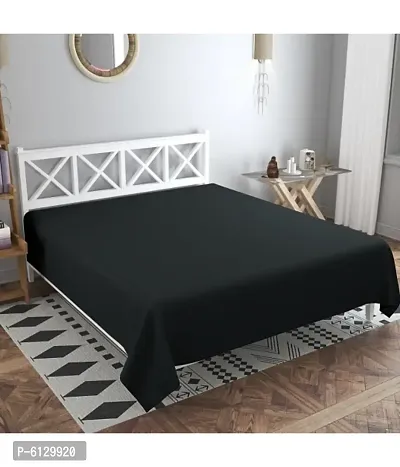Comfortable Black Cotton Blend Solid Double Bedsheet Only