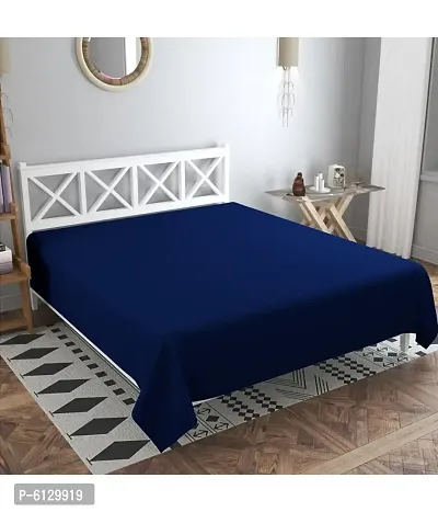 Comfortable Navy Blue Cotton Blend Solid Double Bedsheet Only