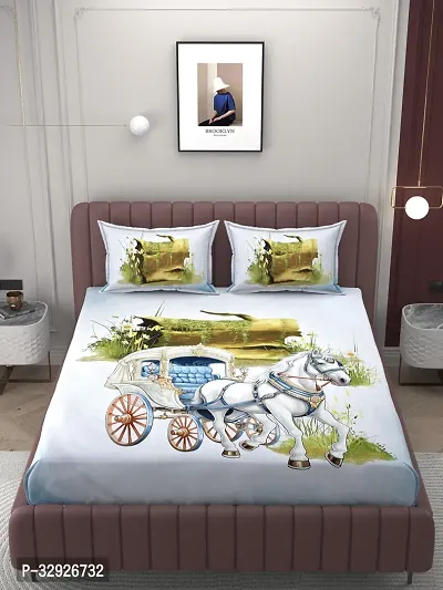 Digital Printed Cotton King Size Bedsheet With 2 Pillow Covers