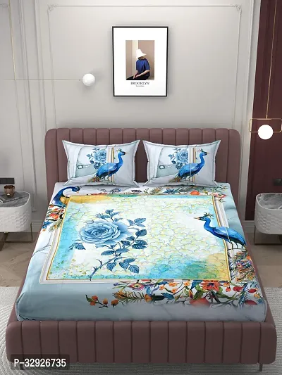 Digital Printed Cotton King Size Bedsheet With 2 Pillow Covers