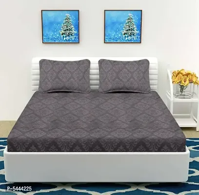 Comfortable Grey Cotton Abstract Queen Size Bedsheet With Two Pillow Covers