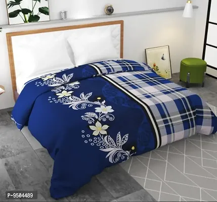 Multicolored 300 TC Microfiber Double Floral Printed Duvet/Rajai Cover Blue (90x100)-thumb0