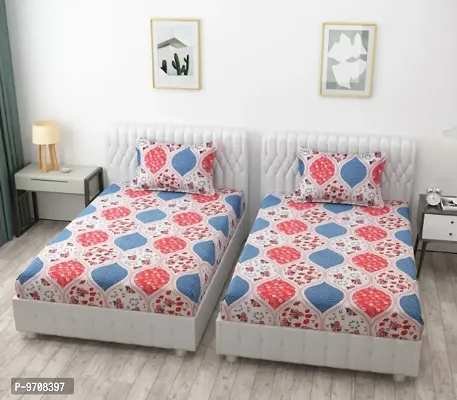 Comfortable Cotton 3D Printed Two Single Bedsheets With Two Pillow Covers-thumb0