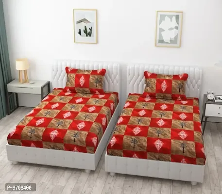 Comfortable Cotton 3D Printed Two Single Bedsheets With Two Pillow Covers-thumb0