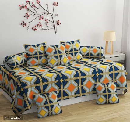 Printed Microfiber Diwan Set 8 Pieces, 1 Single bedsheet, 5 Cushions Covers and 2 Bolster Covers