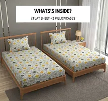 Comfortable Cotton 3D Printed Two Single Bedsheets With Two Pillow Covers-thumb1