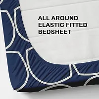 Comfortable Cotton Blend Luxury 3D Printed Double Fitted Bedsheet with Two Pillow Covers-thumb2