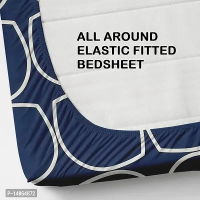 Comfortable Cotton Blend Luxury 3D Printed Double Fitted Bedsheet with Two Pillow Covers-thumb3