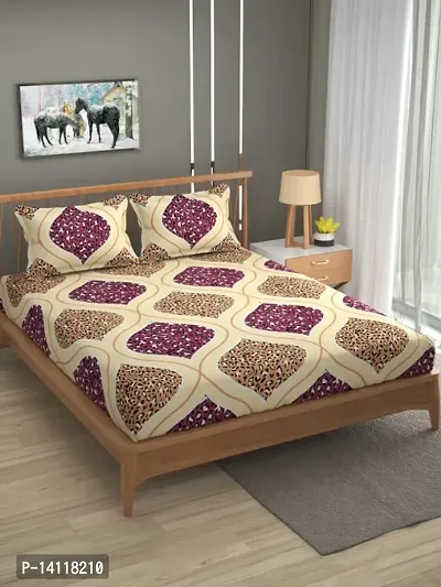 Stylish Cotton Blend 3D Printed Double Bedsheet With 2 Pillow Covers