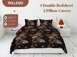 Multicoloured 300 TC Soft 100% Organic Microfiber 3D Printed Bedsheet for Double Bed with 2 Pillows Covers (90x100)-thumb2