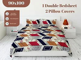 Multicoloured 300 TC Soft 100% Organic Microfiber 3D Printed Bedsheet for Double Bed with 2 Pillows Covers (90x100)-thumb1