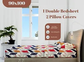 Multicoloured 300 TC Soft 100% Organic Microfiber 3D Printed Bedsheet for Double Bed with 2 Pillows Covers (90x100)-thumb2