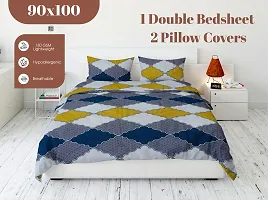 Multicoloured Cotton Blend 3d Printed Bedsheet With 2 Pillow Covers-thumb3