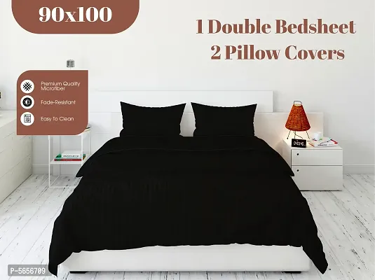 Cotton Blend Striped 1 Bedsheet with 2 Pillowcovers-thumb2
