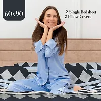 Comfortable Cotton 3D Printed Two Single Bedsheets With Two Pillow Covers-thumb1