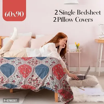 Comfortable Cotton 3D Printed Two Single Bedsheets With Two Pillow Covers-thumb3