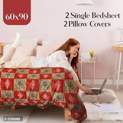 Comfortable Cotton 3D Printed Two Single Bedsheets With Two Pillow Covers-thumb5