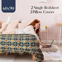 Comfortable Cotton 3D Printed Two Single Bedsheets With Two Pillow Covers-thumb2