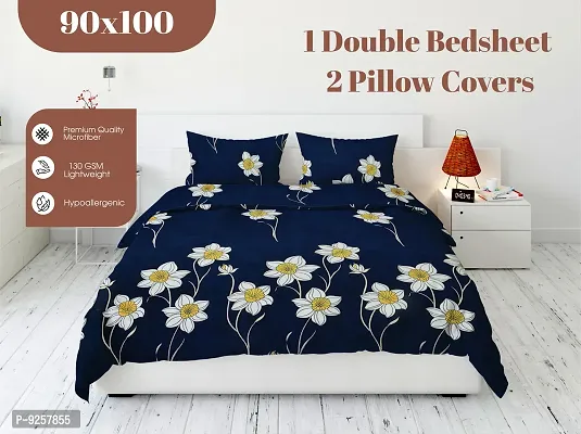 Stunning Multicoloured Microfiber 3d Printed Double Bedsheet With 2 Pillow Covers-thumb3