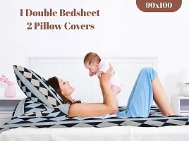 Multicoloured 300 TC Soft 100% Organic Microfiber 3D Printed Bedsheet for Double Bed with 2 Pillows Covers (90x100)-thumb3