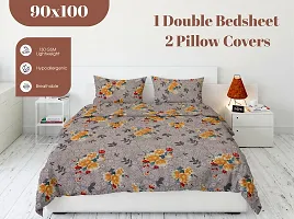 Multicoloured 300 TC Soft 100% Organic Microfiber 3D Printed Bedsheet for Double Bed with 2 Pillows Covers (90x100)-thumb2