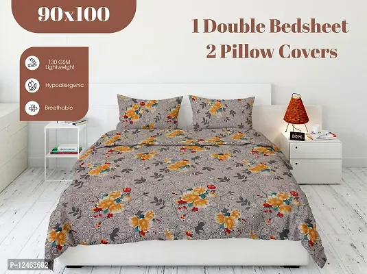 Multicoloured 300 TC Soft 100% Organic Microfiber 3D Printed Bedsheet for Double Bed with 2 Pillows Covers (90x100)-thumb3