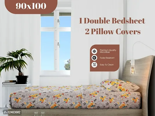 Multicoloured 300 TC Soft 100% Organic Microfiber 3D Printed Bedsheet for Double Bed with 2 Pillows Covers (90x100)-thumb5