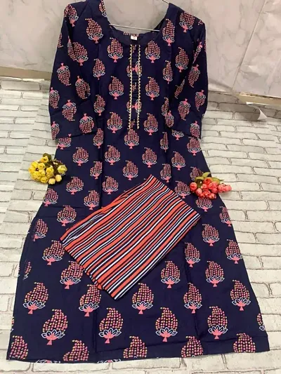 Stylish Rayon Printed Kurta Bottom Set