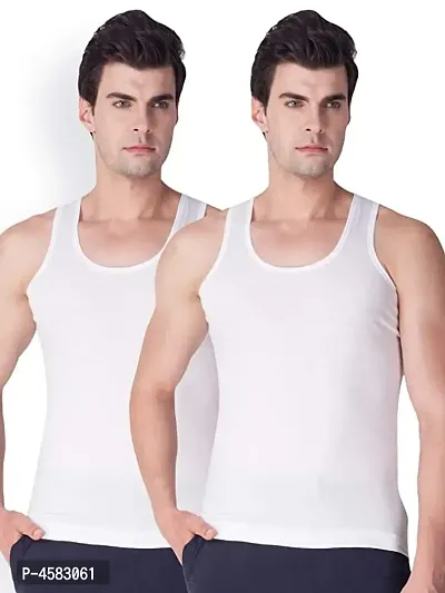 Lux Venus White Sleeveless Cotton Vests Pack Of 2-thumb0