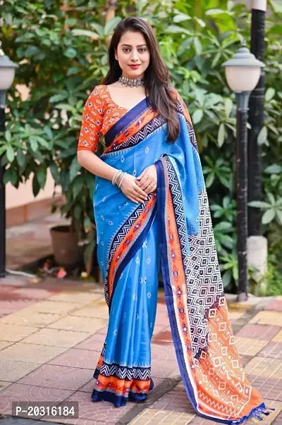 Fancy Jute Silk Saree with Blouse Piece for Women-thumb0