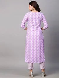 Beautiful Purple Printed Cotton Blend Kurta Pant Set For Women-thumb3