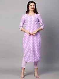 Beautiful Purple Printed Cotton Blend Kurta Pant Set For Women-thumb1