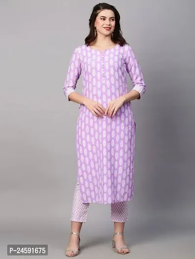 Beautiful Purple Printed Cotton Blend Kurta Pant Set For Women-thumb2