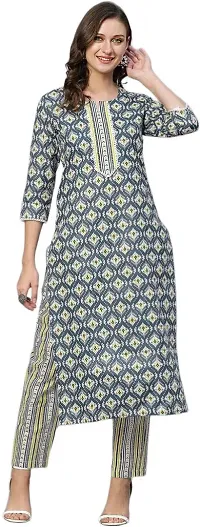 Beautiful Cotton Blend Printed A-Line Kurta Pant Set