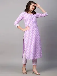 Beautiful Purple Printed Cotton Blend Kurta Pant Set For Women-thumb2