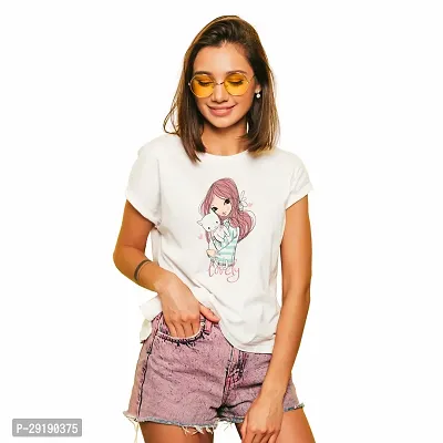 Elegant White Cotton Printed Tshirt For Women-thumb0